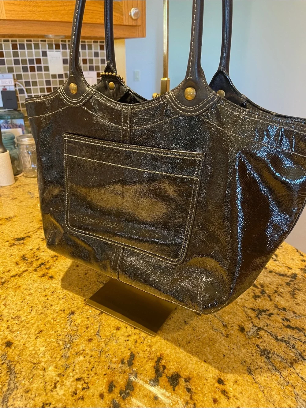 Coach Black Patent Leather Tote Bag-Bleeker 12362